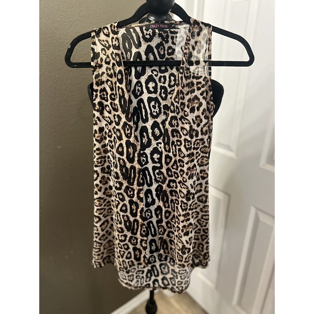 Crazy Train Cardigan Women's Medium Leopard Print Open Front Vest
